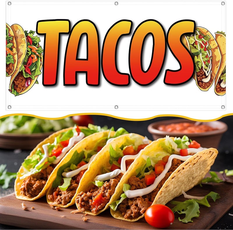 Tudomro 2x4 Feet Tacos Banner Store Sign Fabric Polyester with Grommets for Easy Hang Indoor & Outdoor - Image 5